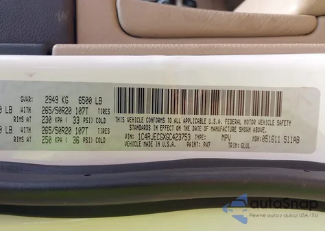 2016 Jeep Grand Cherokee Overland z USA, uszkodzony, nr VIN 1C4RJECGXGC423753